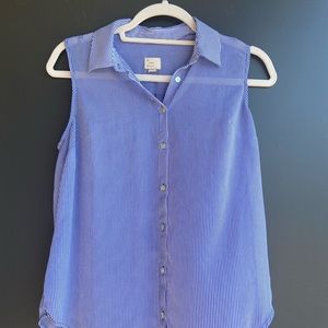 Sleeveless, sheer, blue blouse. Size small. Brand is “a new day.” Gently worn.